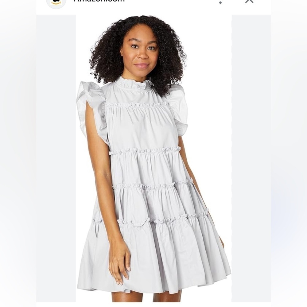 En Saison grey dress tiered ruffle short sleeve size S Rudy dress